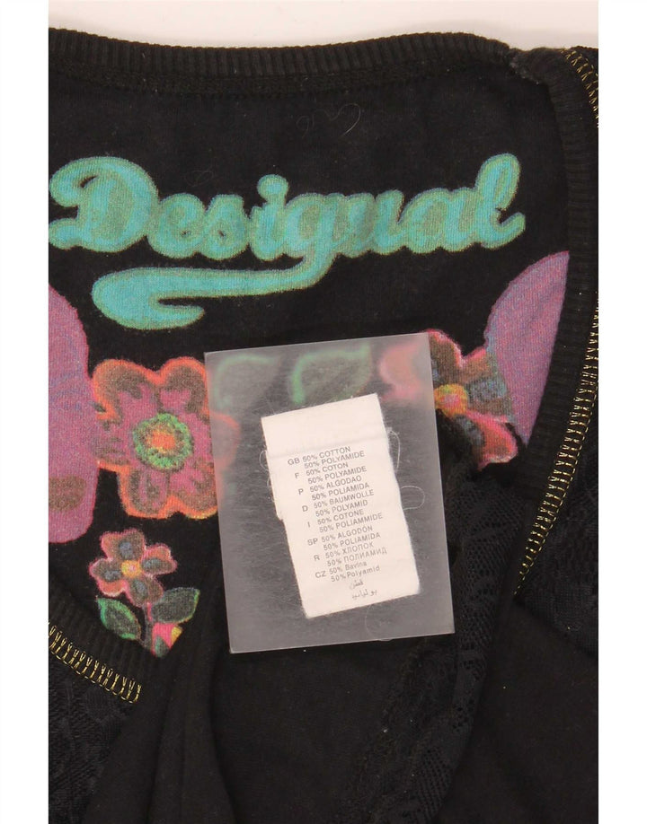 Desigual Mujer Chaleco Top Reino Unido 12 Medio Negro Algodón Geométrico