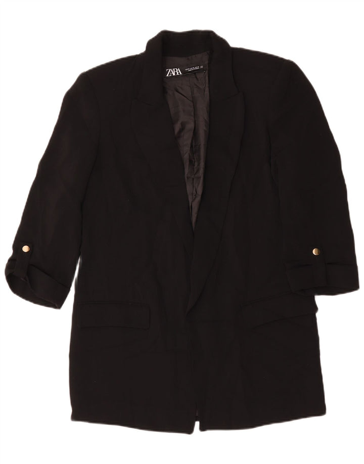 Zara Chaqueta tipo blazer abierta de manga 3/4 extragrande para mujer UK 6 XS Poliéster negro