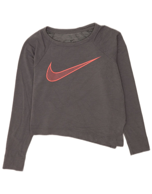 Nike Mujer Crop Graphic Top Manga Larga UK 8 Pequeño Gris Viscosa Deportes