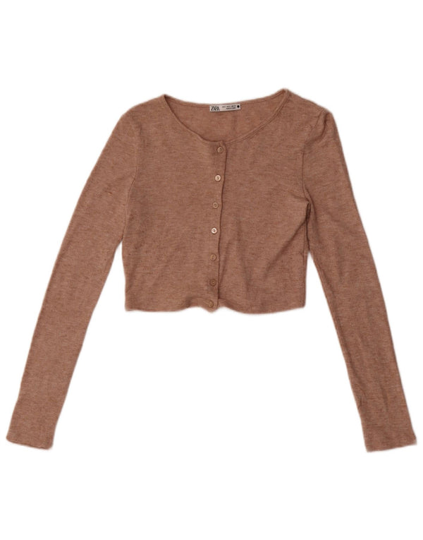 Zara Mujer Crop Top UK 8 Pequeño Beige Moteado