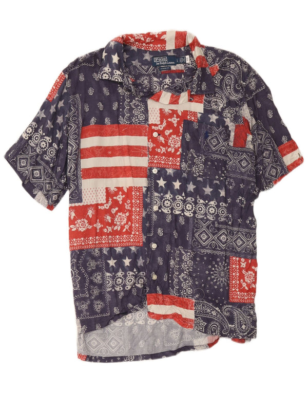 Polo Ralph Lauren Camisa de manga corta para hombre Patchwork azul marino grande