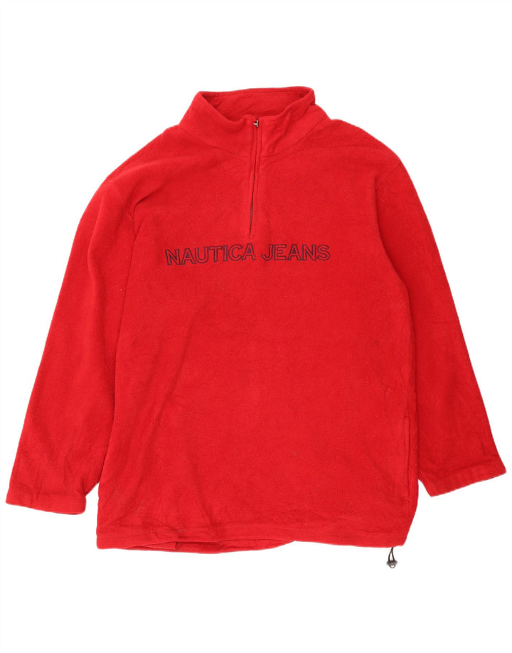 Nautica Jersey de forro polar con cuello con cremallera y gráfico para hombre XL Poliéster rojo