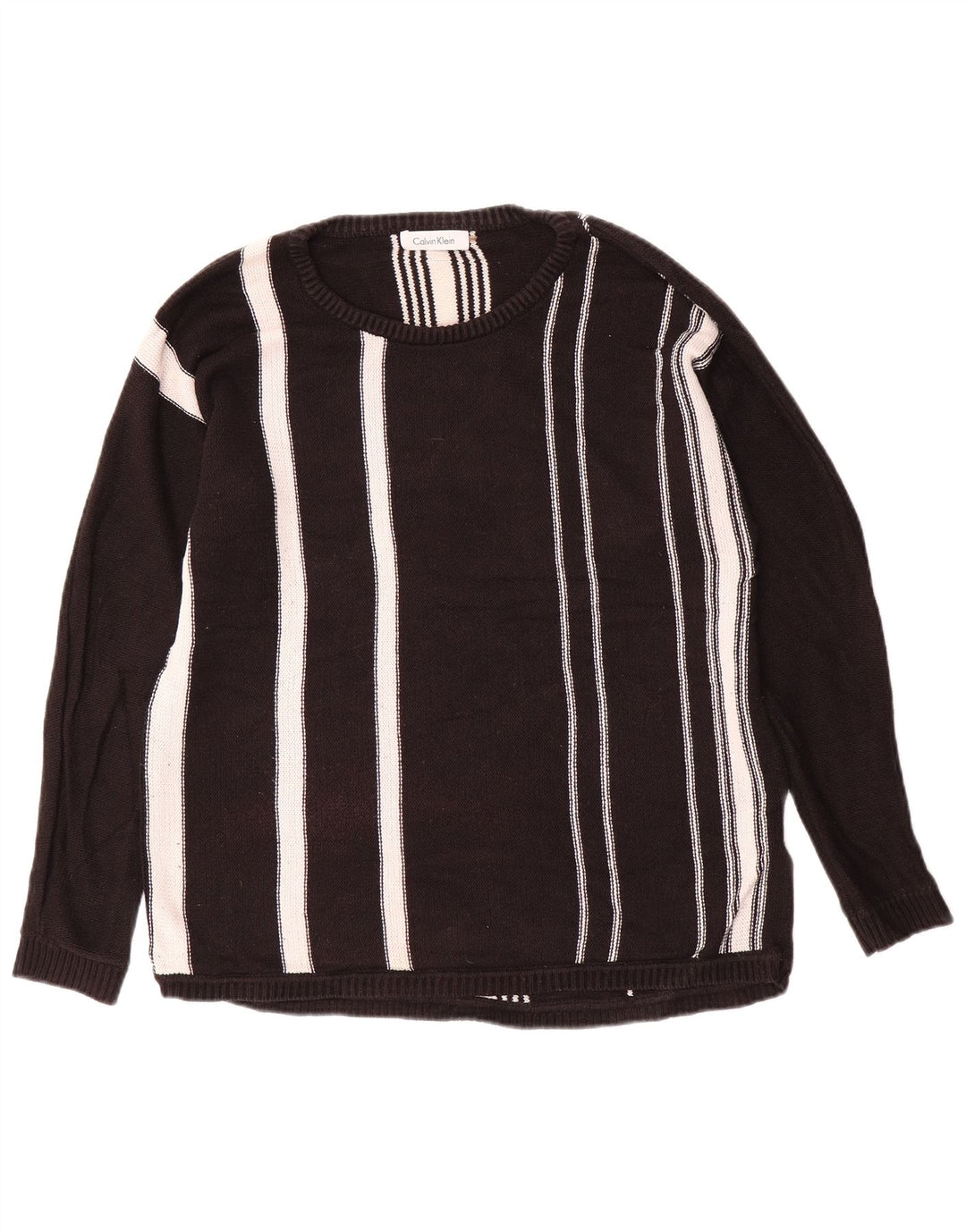 CALVIN KLEIN Jersey con cuello barco para hombre, jersey de algodón a rayas negro mediano