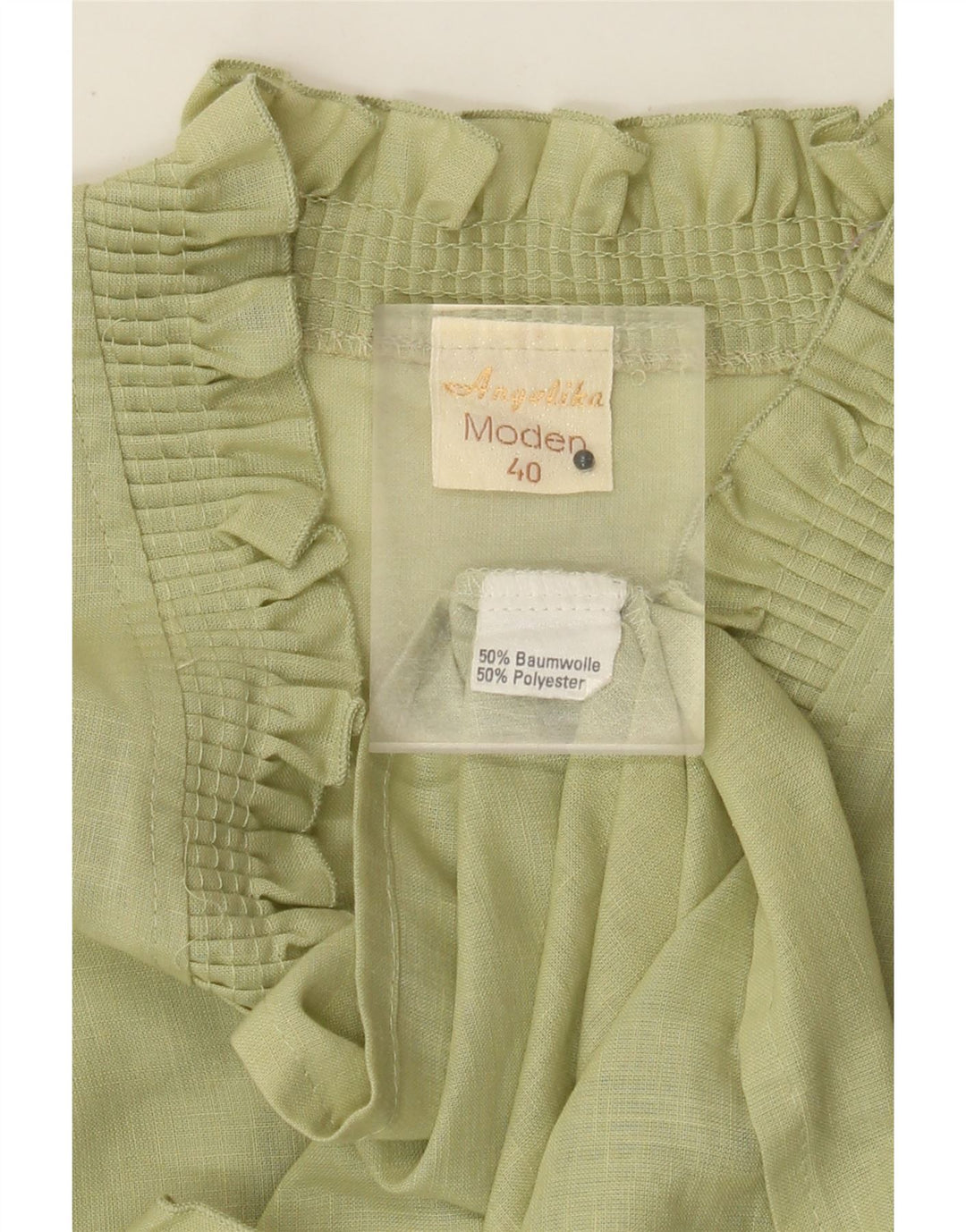 Vintage mujer 3/4 manga volante blusa delantera Top EU 40 Corazón caqui medio