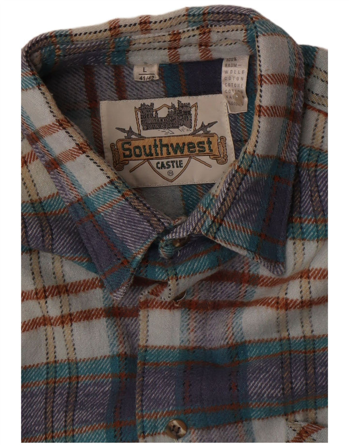 Camisa de franela Southwest para hombre, talla 41/42, algodón a cuadros azul grande