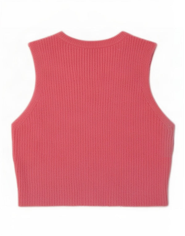 Zara Mujer Crop Vest Tank Top Reino Unido 8 Pequeño Algodón Rosa