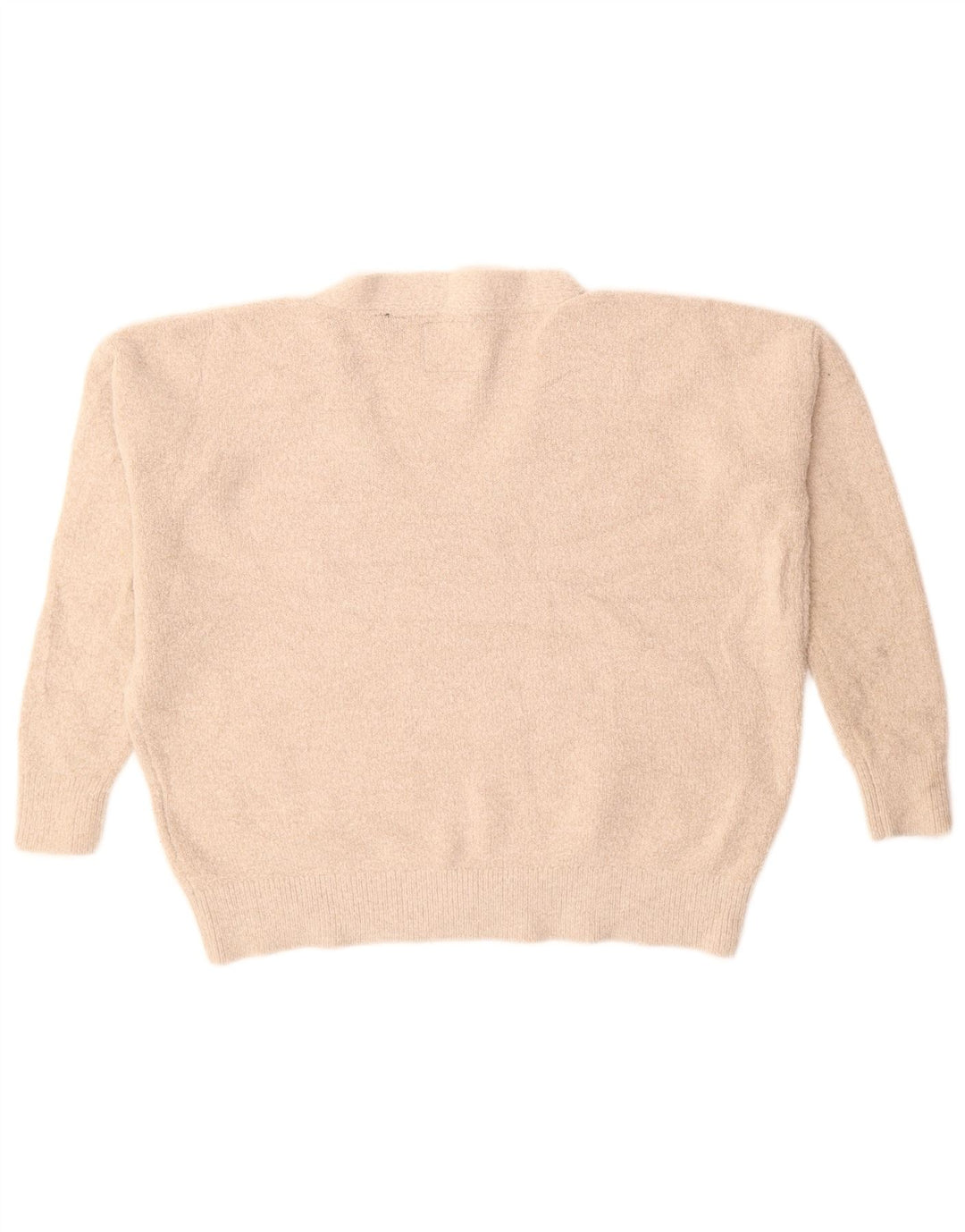 SUPERDRY Suéter tipo jersey de gran tamaño con cuello en V para mujer UK 10 Small Beige Acrílico