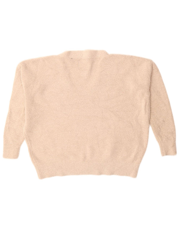 SUPERDRY Suéter tipo jersey de gran tamaño con cuello en V para mujer UK 10 Small Beige Acrílico