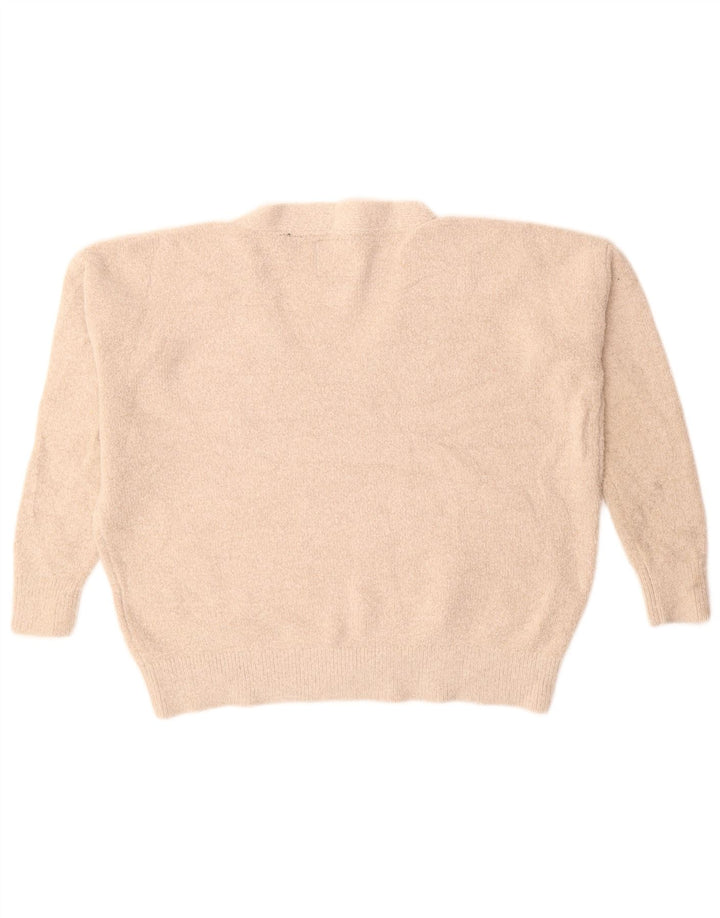 SUPERDRY Suéter tipo jersey de gran tamaño con cuello en V para mujer UK 10 Small Beige Acrílico