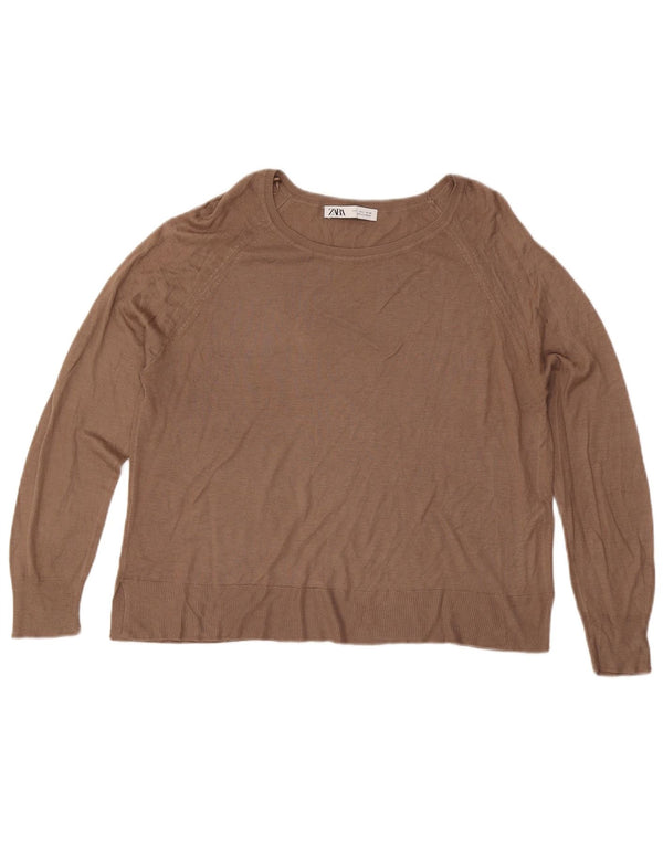 Zara Womens Boat Neck Jumper Sweater UK 16 Large Brown Viscose