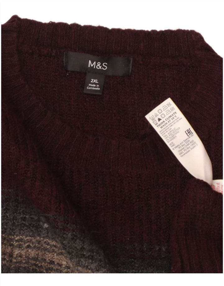 MARKS & SPENCER Suéter de cuello redondo para hombre 2XL Acrílico a rayas burdeos