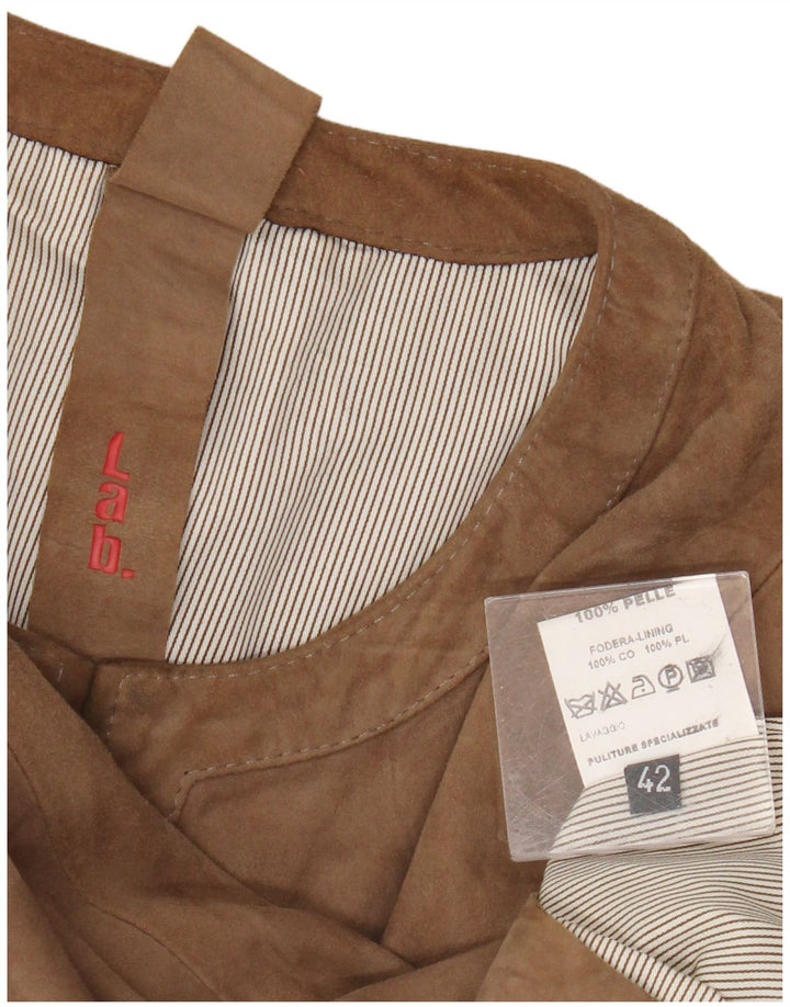 Vintage mujer crop 3/4 manga chaqueta de ante IT 42 cuero marrón medio