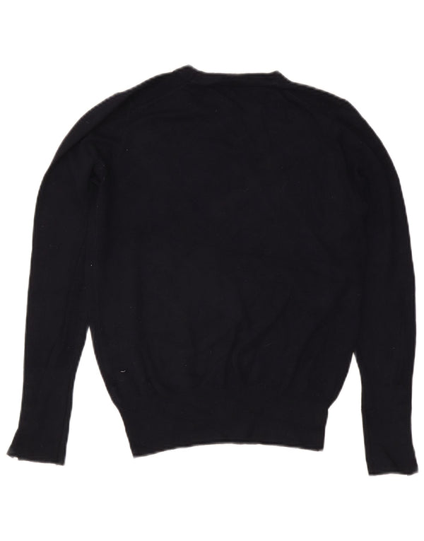 Zara Mujer Crop Crew Neck Jumper Sweater UK 12 Medium Azul Marino Viscosa