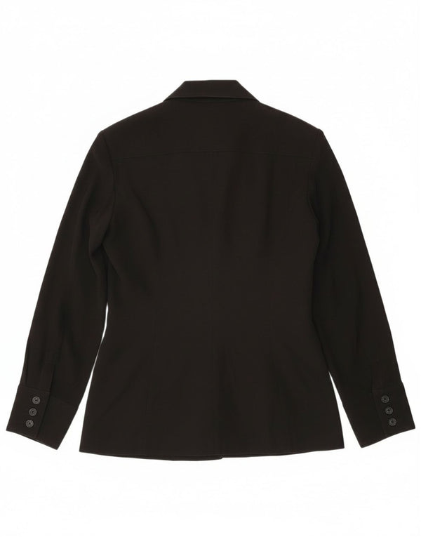 Vintage mujer 6 botón Blazer chaqueta Reino Unido 14 poliéster negro grande