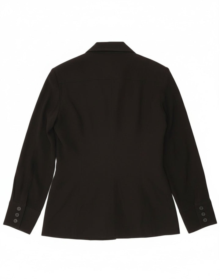 Vintage mujer 6 botón Blazer chaqueta Reino Unido 14 poliéster negro grande