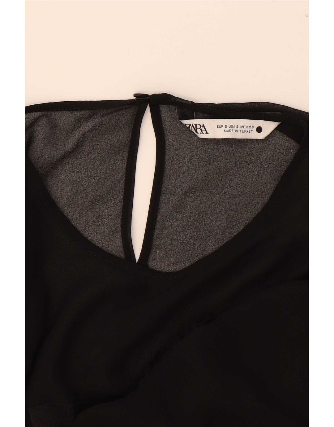 Zara Mujer Blusa Manga Larga Top UK 10 Small Poliéster Negro