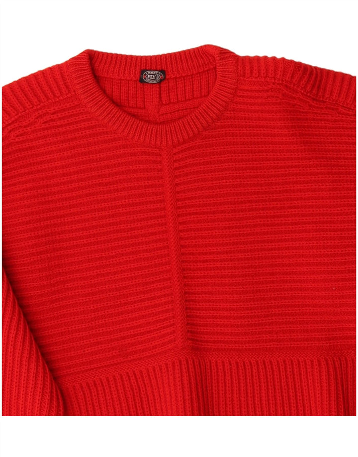 VINTAGE Hombres Barco Cuello Jersey Suéter Medio Rojo