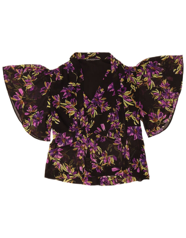 Guess Blusa Batwing para Mujer Top UK 8 Small Negro Floral Poliéster