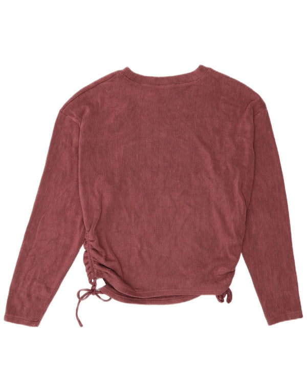 Zara Mujer Velour Top Manga Larga UK 44 Medio Borgoña Poliéster