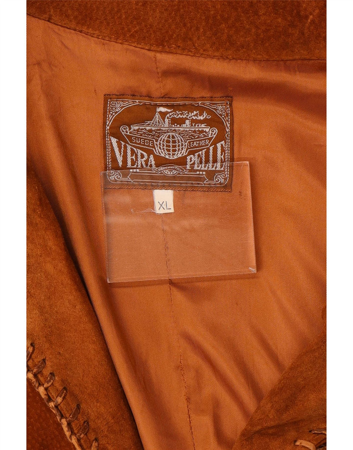 Vintage hombres ante chaqueta Reino Unido 42 XL cuero marrón