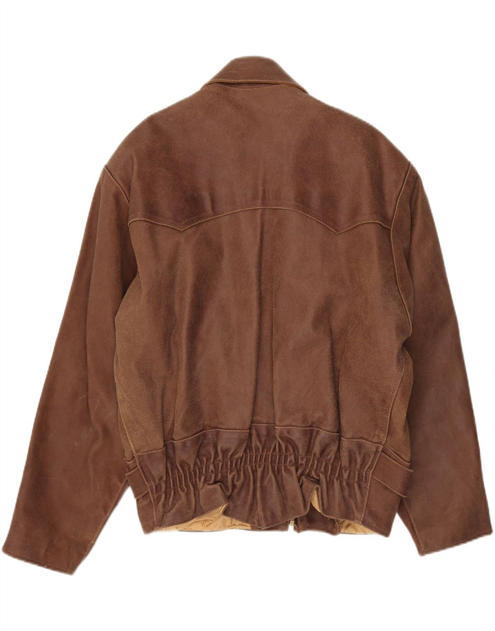 Vintage mujer chaqueta de cuero Reino Unido 20 2XL marrón
