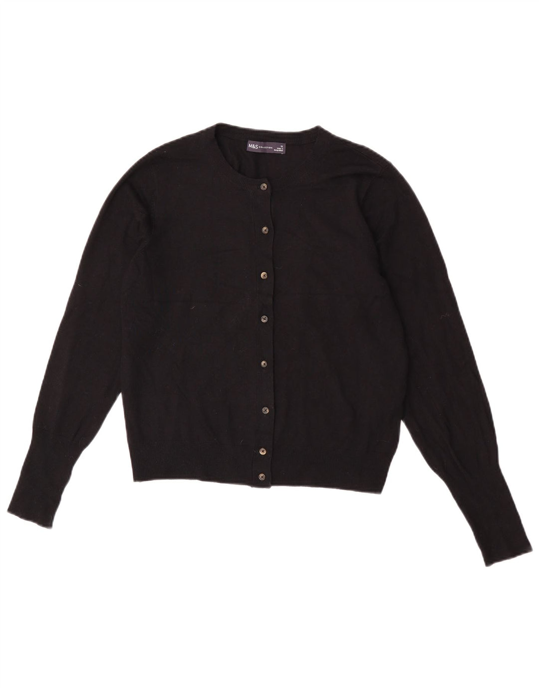 Marks & Spencer Suéter tipo cárdigan corto para mujer UK 42 Viscosa negra mediana