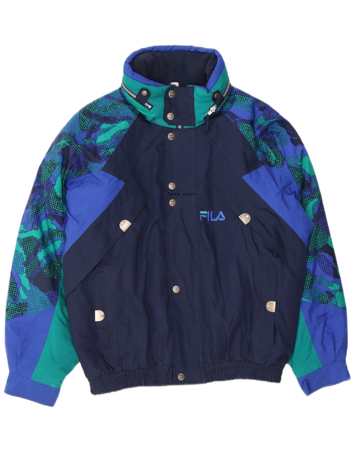FILA Chaqueta de esquí holgada con capucha para hombre IT 50 Medium Navy Blue Colourblock