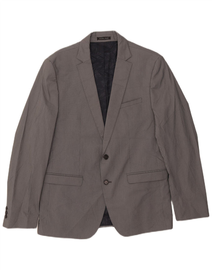Zara Chaqueta tipo blazer de 2 botones para hombre EU 54 XL Poliéster a rayas grises