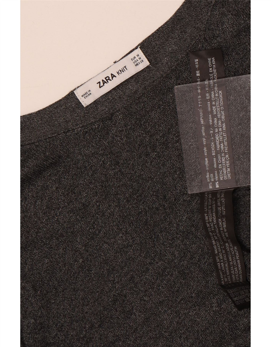 Zara Mujer Top Manga Larga UK 42 Acrílico Gris Medio