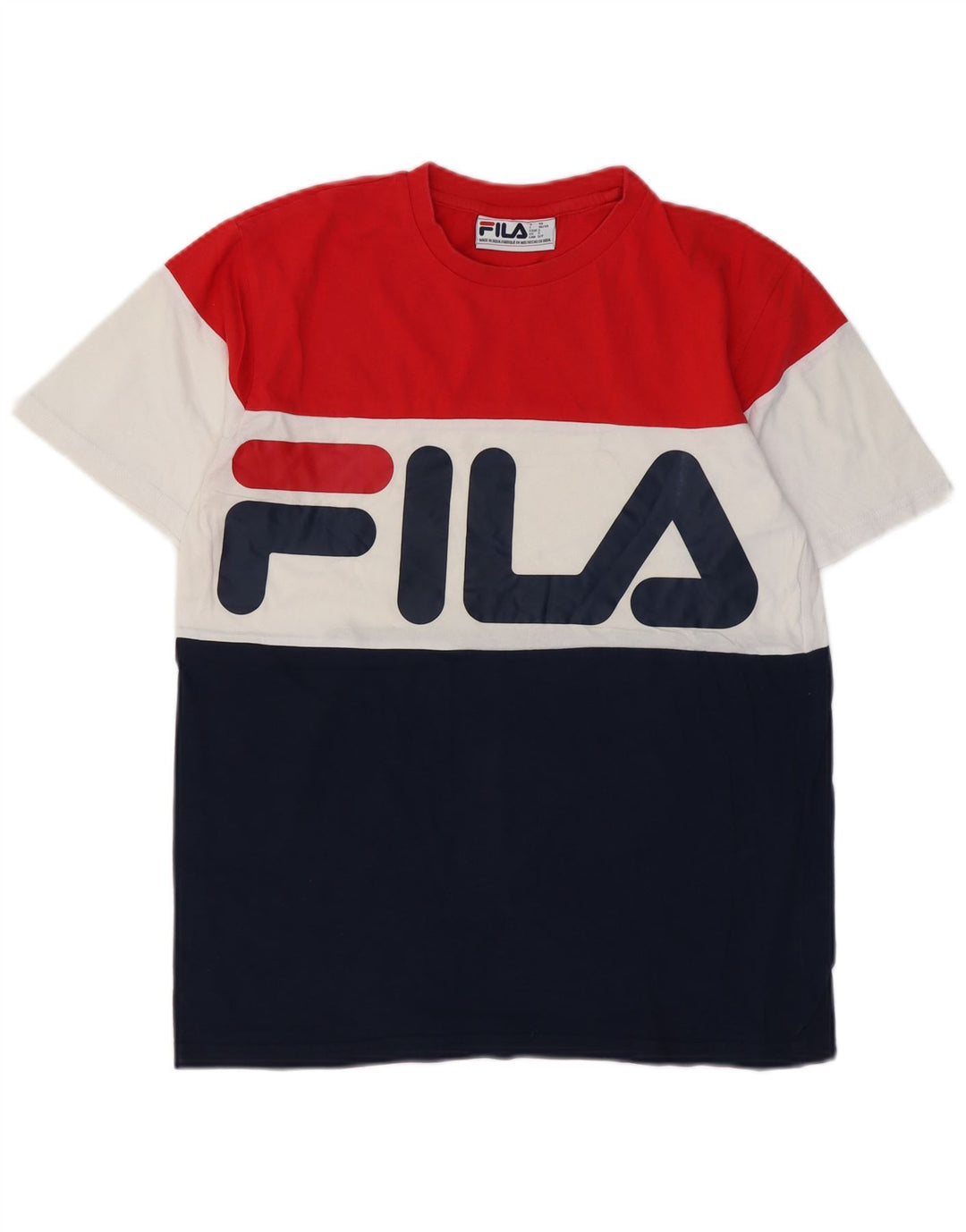 FILA Camiseta gráfica para hombre Top pequeño de algodón con bloques de color multicolor