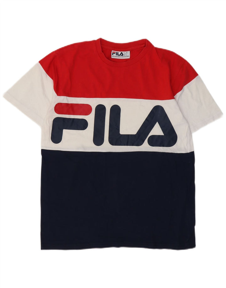 FILA Camiseta gráfica para hombre Top pequeño de algodón con bloques de color multicolor