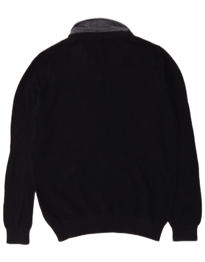 Marks & Spencer Suéter tipo jersey con cuello tipo polo de ajuste regular para hombre pequeño azul marino