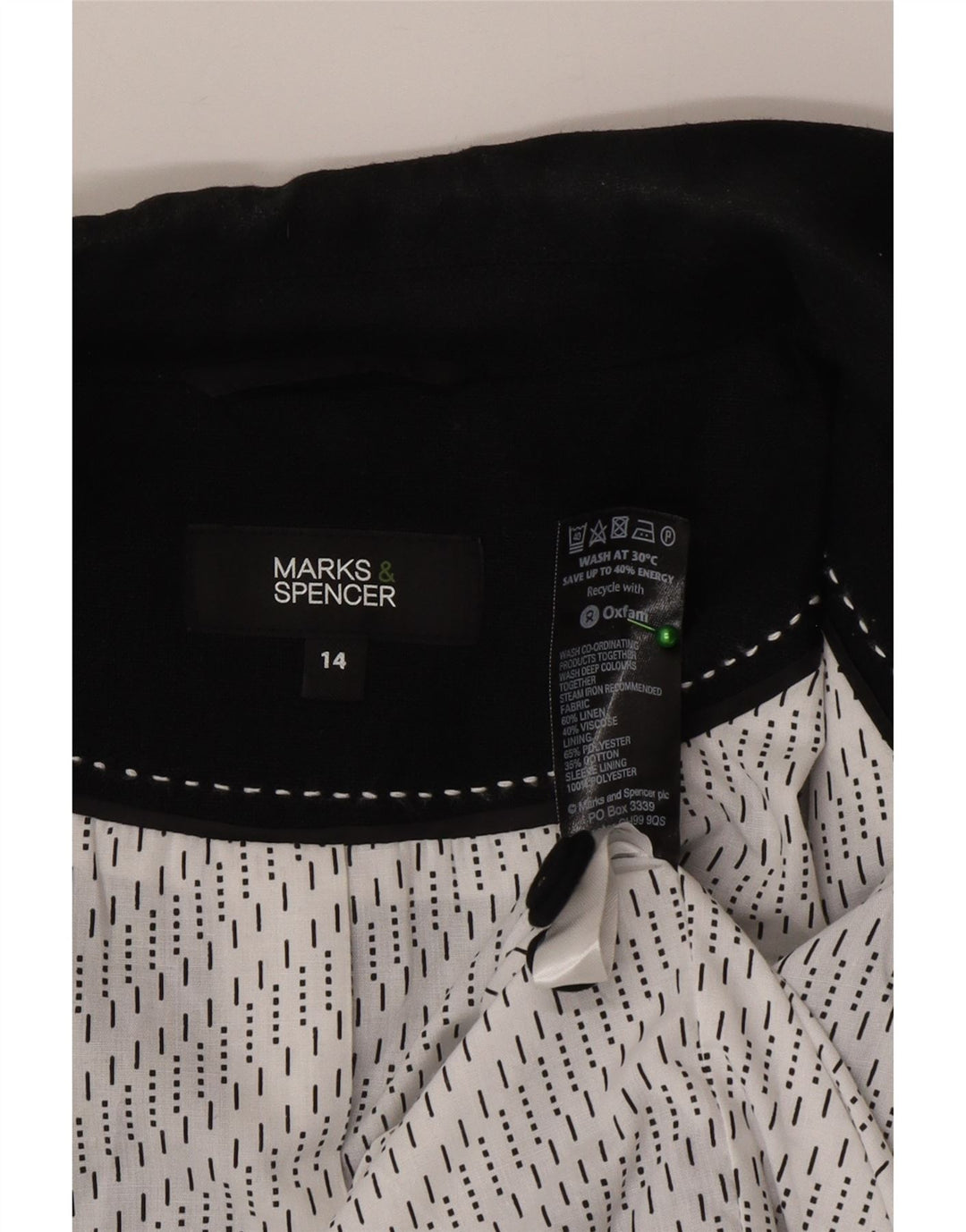 Marks & Spencer Chaqueta Blazer de 3 Botones para Mujer UK 44 Mediana Lino Negro