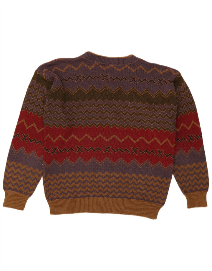 Vintage hombres cuello redondo jersey suéter medio multicolor geométrico