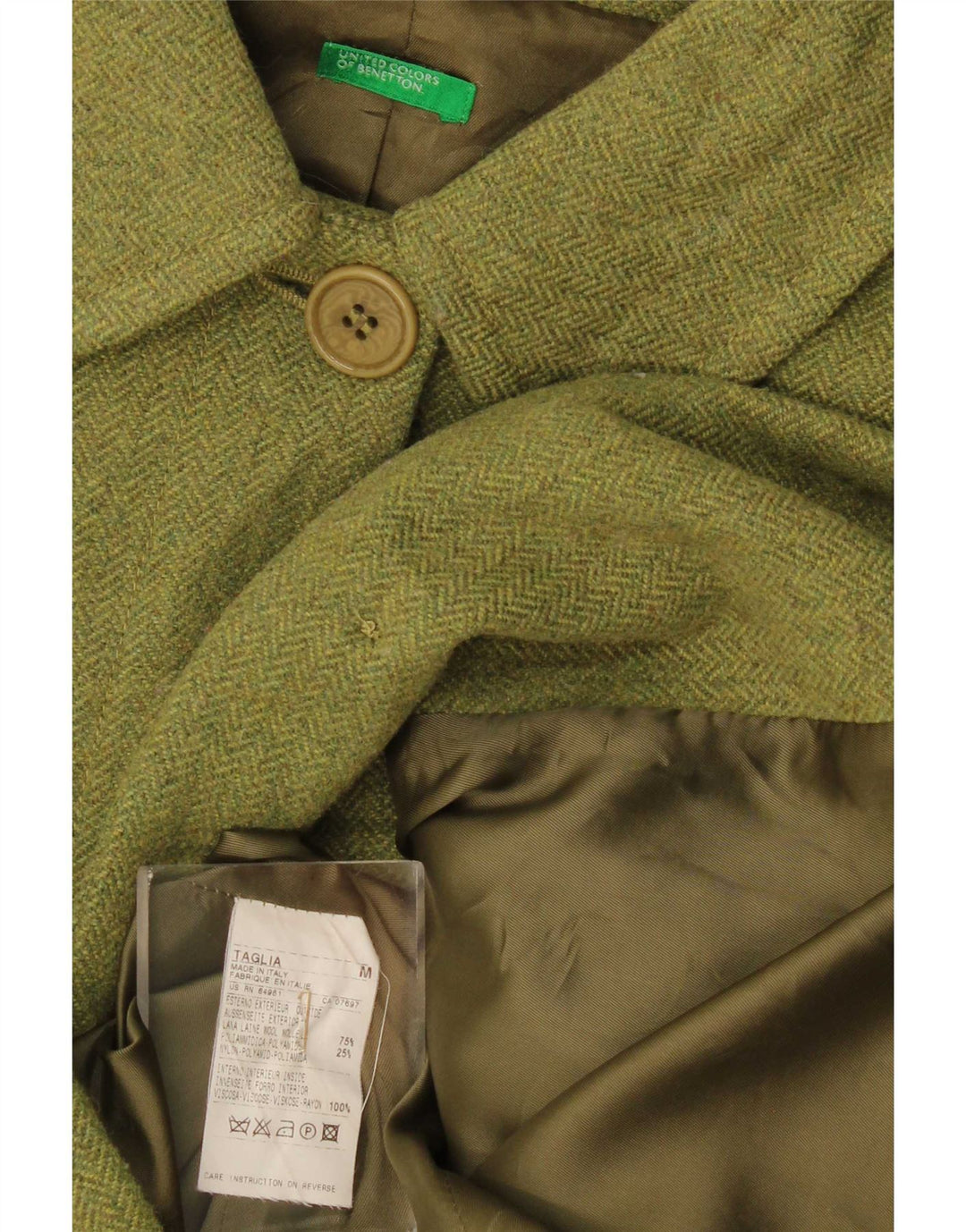 Abrigo Benetton Mujer ES 44 Lana En Espiga Verde Medio