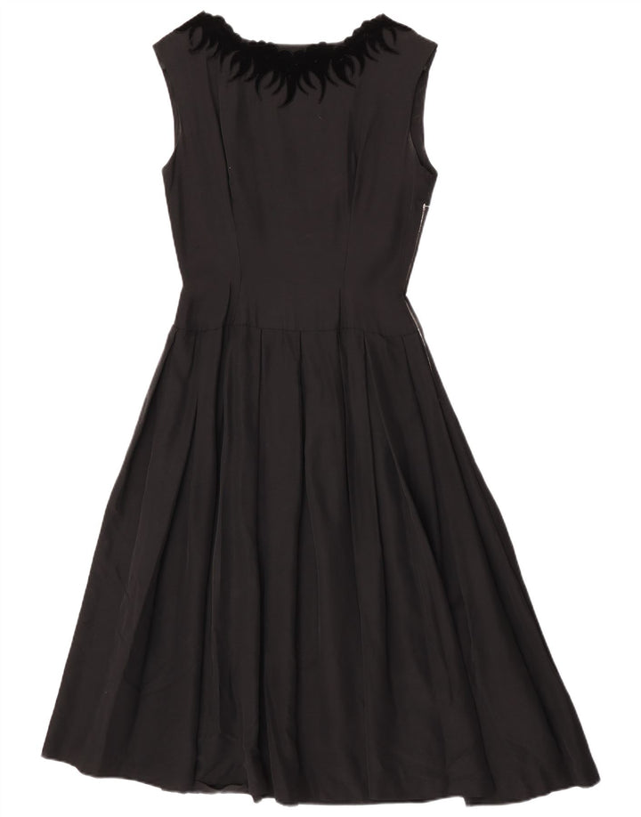 Vintage mujer sin mangas A-Line vestido EU 36 pequeño negro
