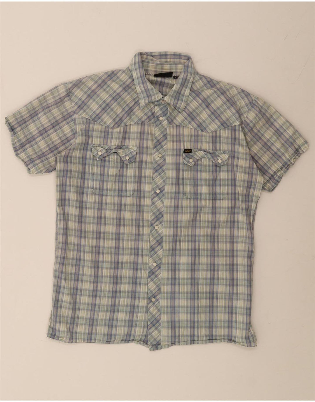 Camisa de manga corta para hombre LEE Large de algodón a cuadros multicolores