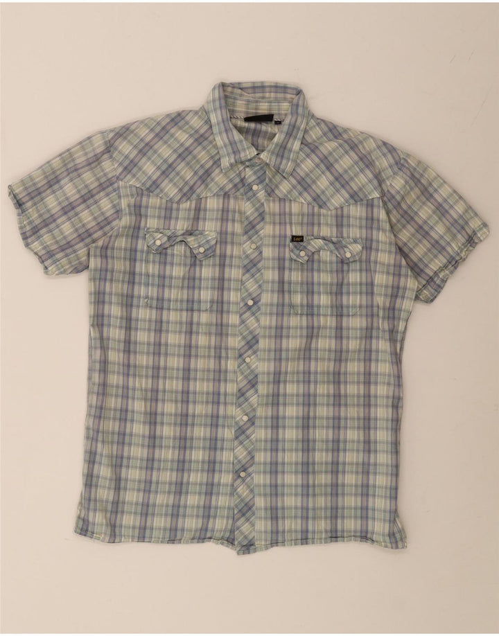 Camisa de manga corta para hombre LEE Large de algodón a cuadros multicolores