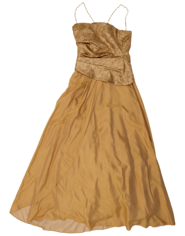 Yve London Vestido largo sin mangas para mujer UK 8 Small Gold Floral