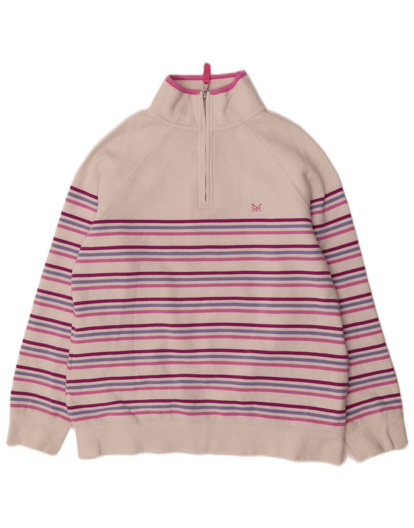 Crew Clothing - Sudadera con cuello y cremallera para mujer, talla 12, tamaño mediano, color blanco a rayas