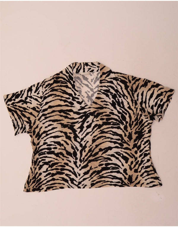 Marks & Spencer Camiseta Mujer Top UK 20 2XL Beige Animal Print Viscosa