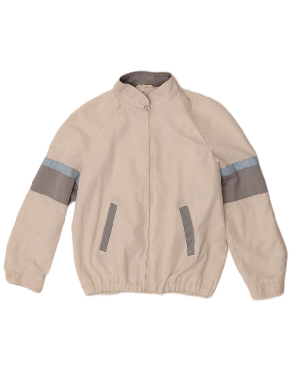 Vintage mujer bomber chaqueta IT 46 grande blanco colorblock poliéster