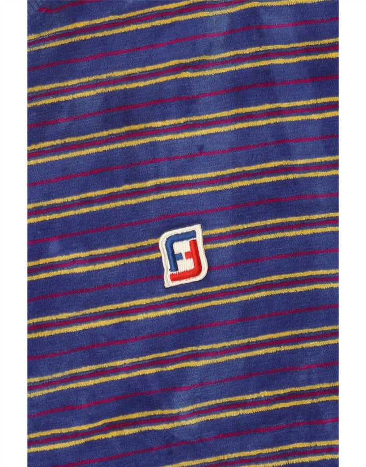 Vintage hombres Velour sudadera Jumper pequeño azul rayas