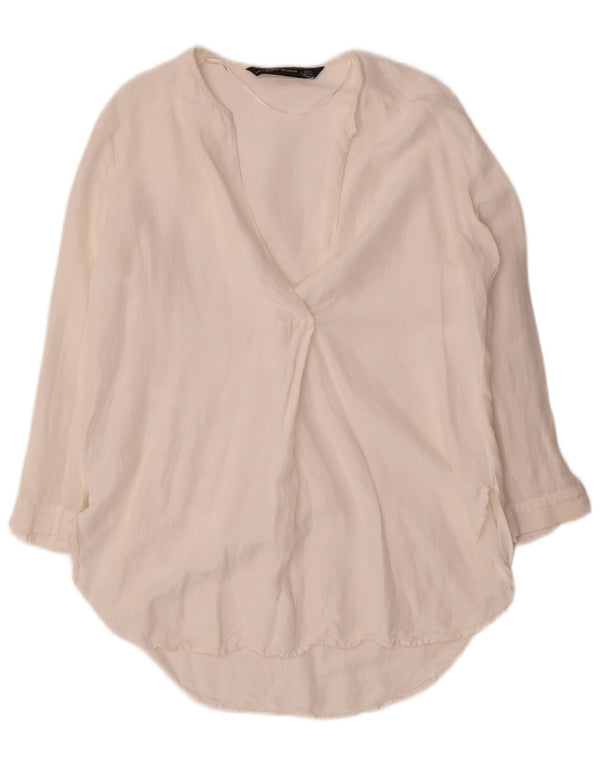 Zara Top Túnica Manga 3/4 Mujer UK 10 Small Blanco