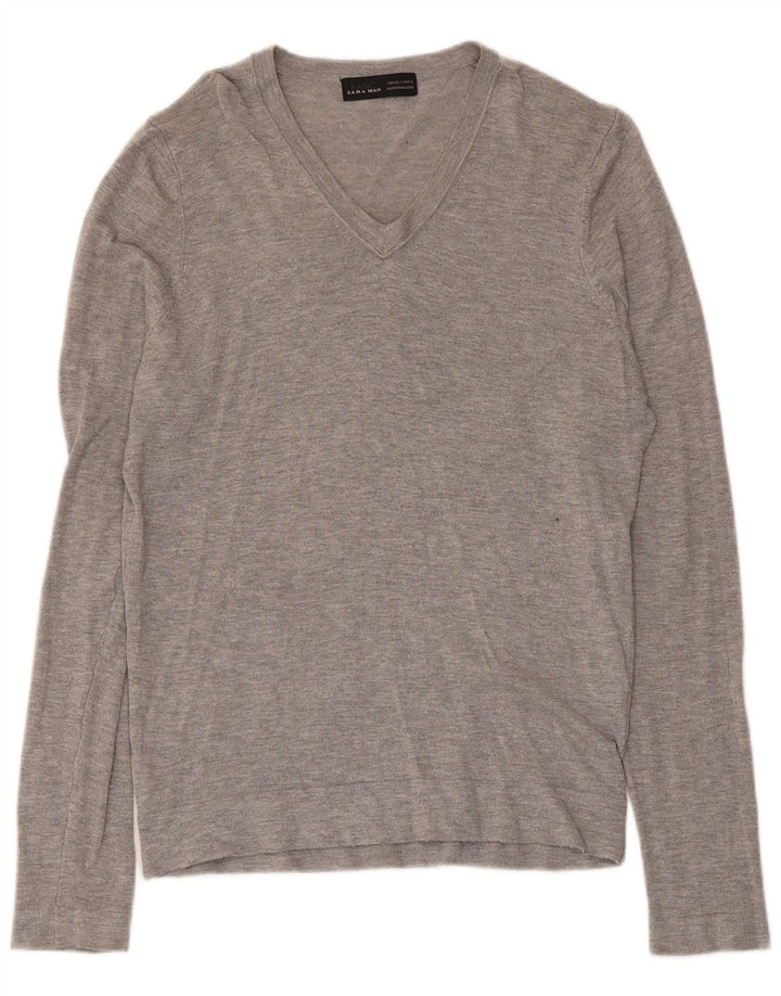 Zara Hombre Jersey Con Cuello En V Jersey Pequeño Gris