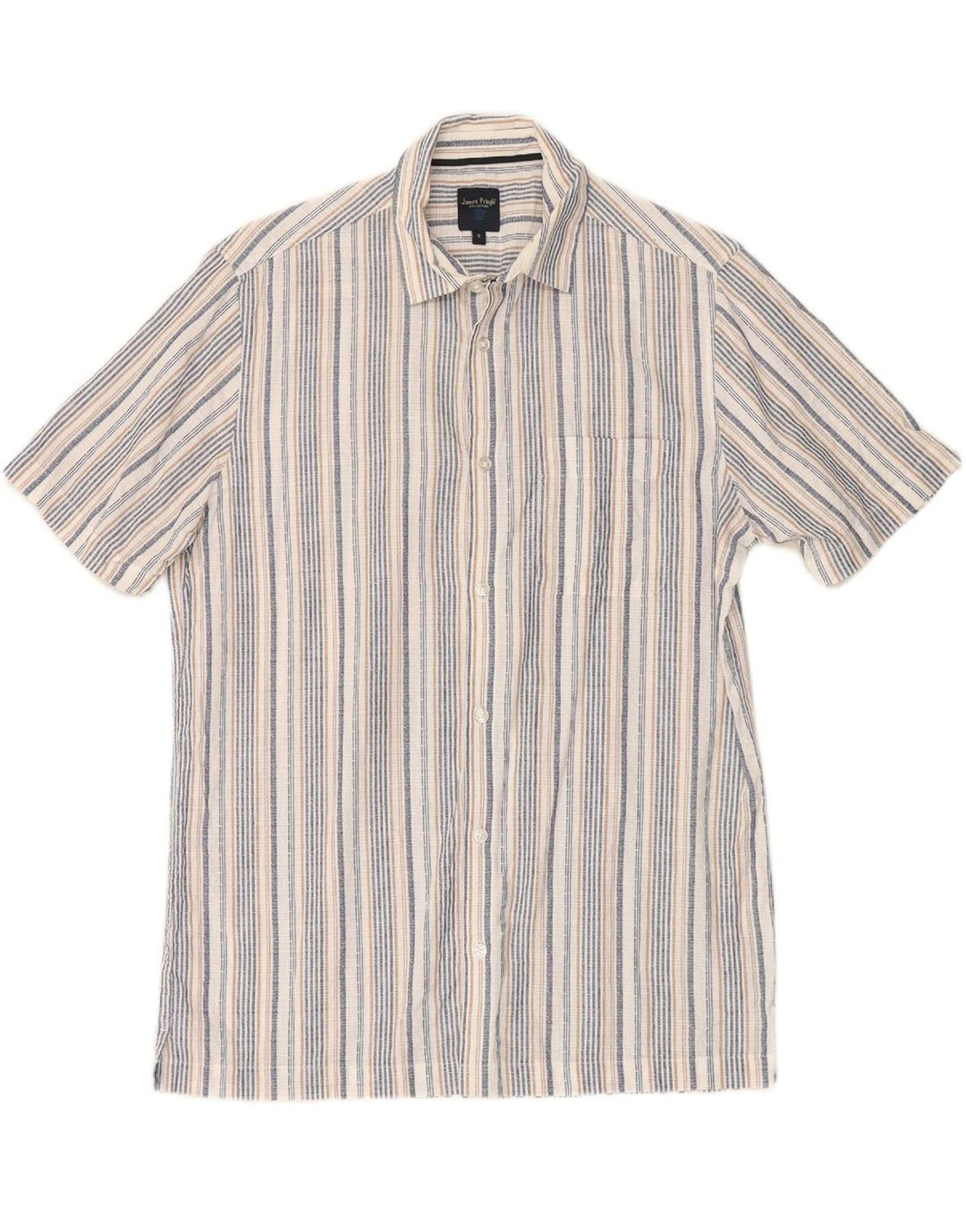 JAMES PRINGLE Mens Short Sleeve Shirt Small Blue Striped Cotton