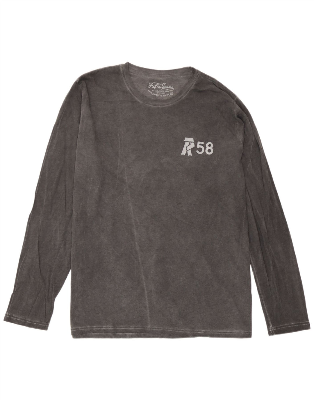 Rifle Hombres Top Manga Larga Grande Gris Algodón