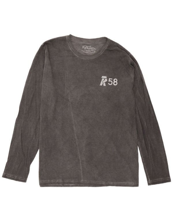 Rifle Hombres Top Manga Larga Grande Gris Algodón