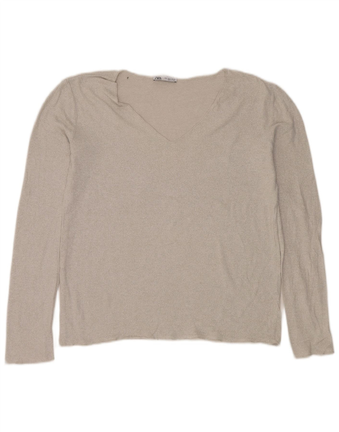 Zara - Jersey con cuello en V para mujer, talla 40, talla grande, color plateado