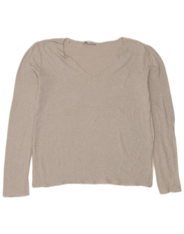Zara - Jersey con cuello en V para mujer, talla 40, talla grande, color plateado